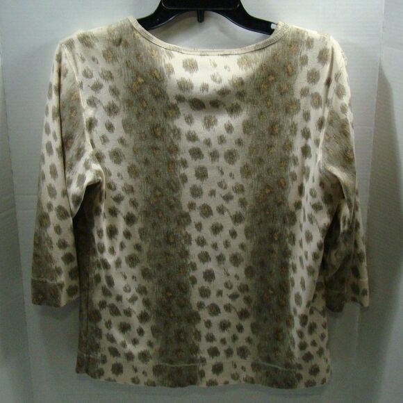 Liz Claiborne Olive Green and Cream Animal Print Twinset 100% Cotton Leopard - Picture 5 of 7